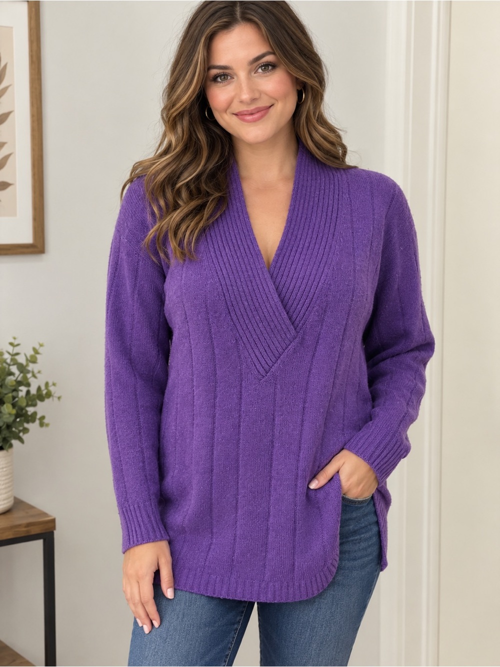 Lord & Taylor Purple V-Neck Cashmere Sweater size M